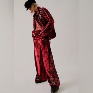 Free People x Anna Sui Rose Garden Velvet Wide Leg Pants Size 6 🌹